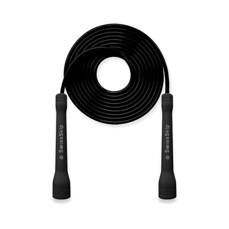 SwissSkip Xelerate Jump Rope by Dayan Kolev  5mm PVC  Created for Beginners and Advanced Athlets  Ideal for Fitness  Cardio & Boxing  Adjustable length with Shatterproof Handles (Black) - Image 1